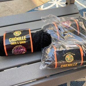3skeins lion brand black Chenile yarn brand new